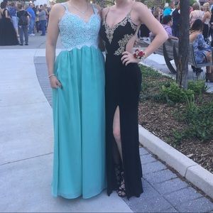 Cachet Black and Gold dress with split